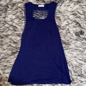 Blue tank top with chain going around arms